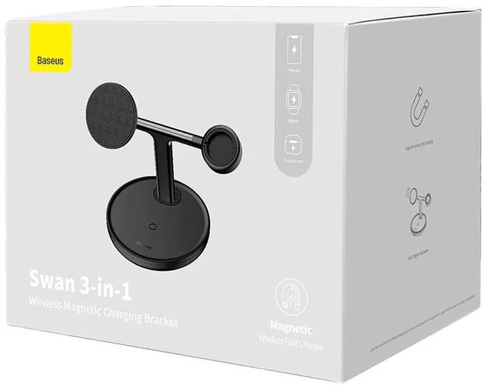 Baseus Suporte de Carregamento Swan 3 em 1 Magnético 20W Preto