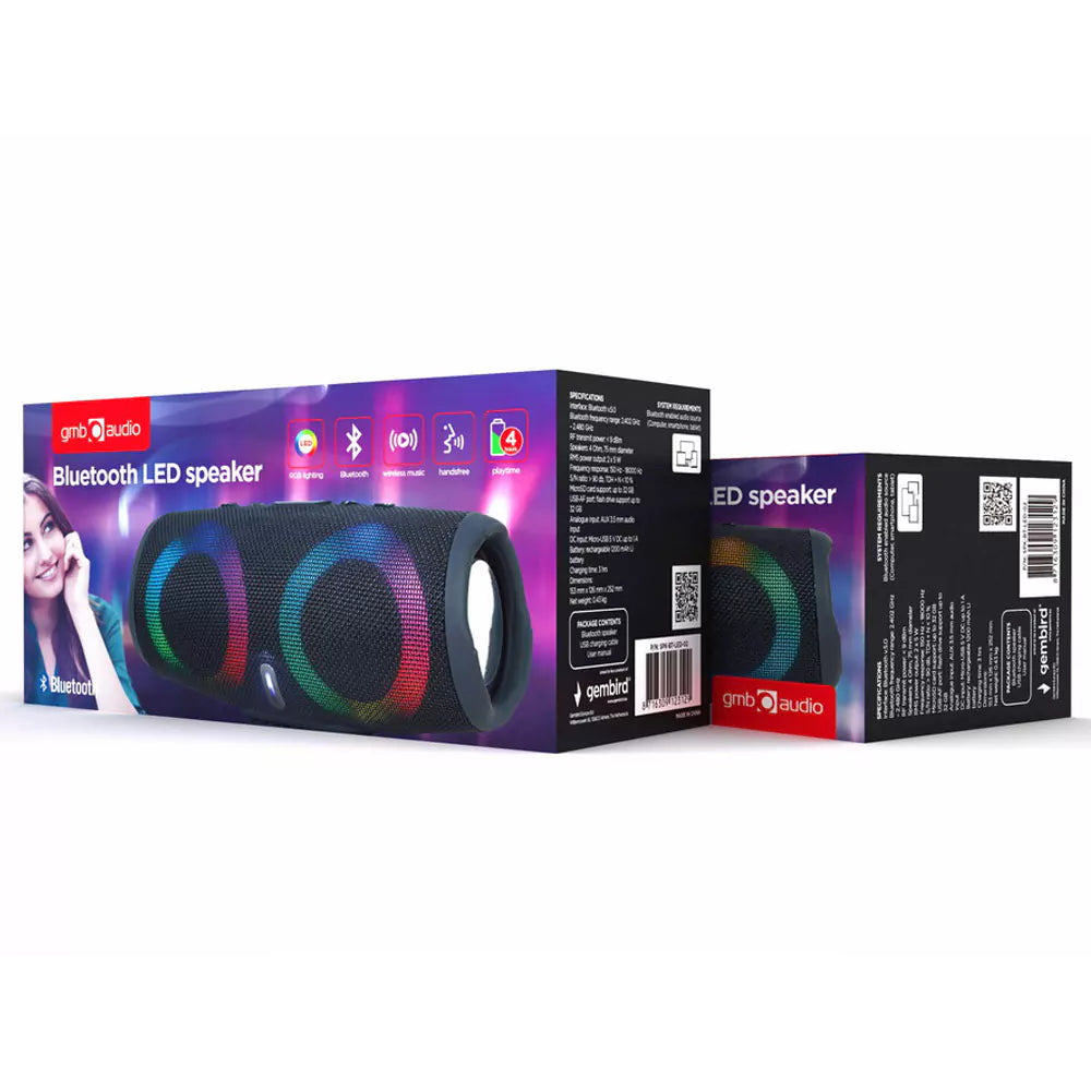 Coluna Portátil Gembird c/LED Bluetooth Preto