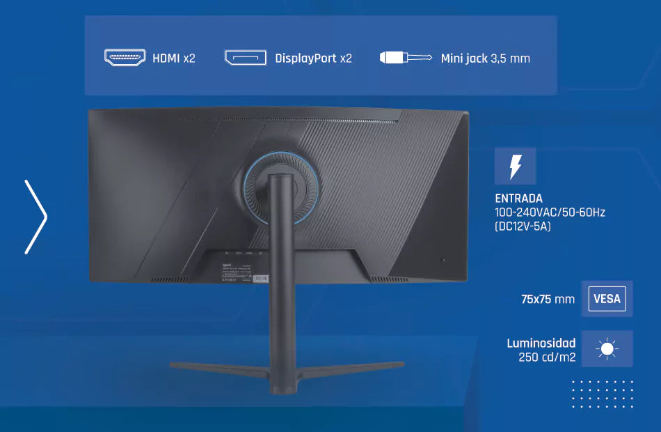 Monitor Curvo iggual Gaming VA 34" WQHD 21:9 165Hz 1ms