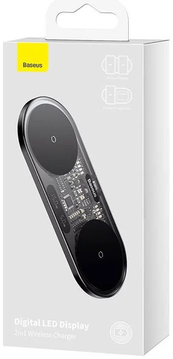 Baseus Carregador Wireless 2In1 20W Digital Led Display Preto