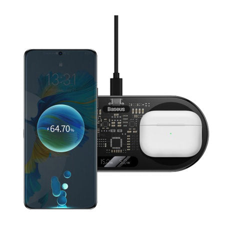 Baseus Carregador Wireless 2In1 20W Digital Led Display Preto