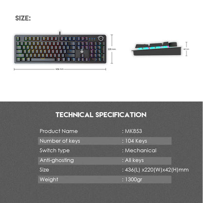 Teclado Mecânico Fantech MAXPOWER MK853 RGB (PT)