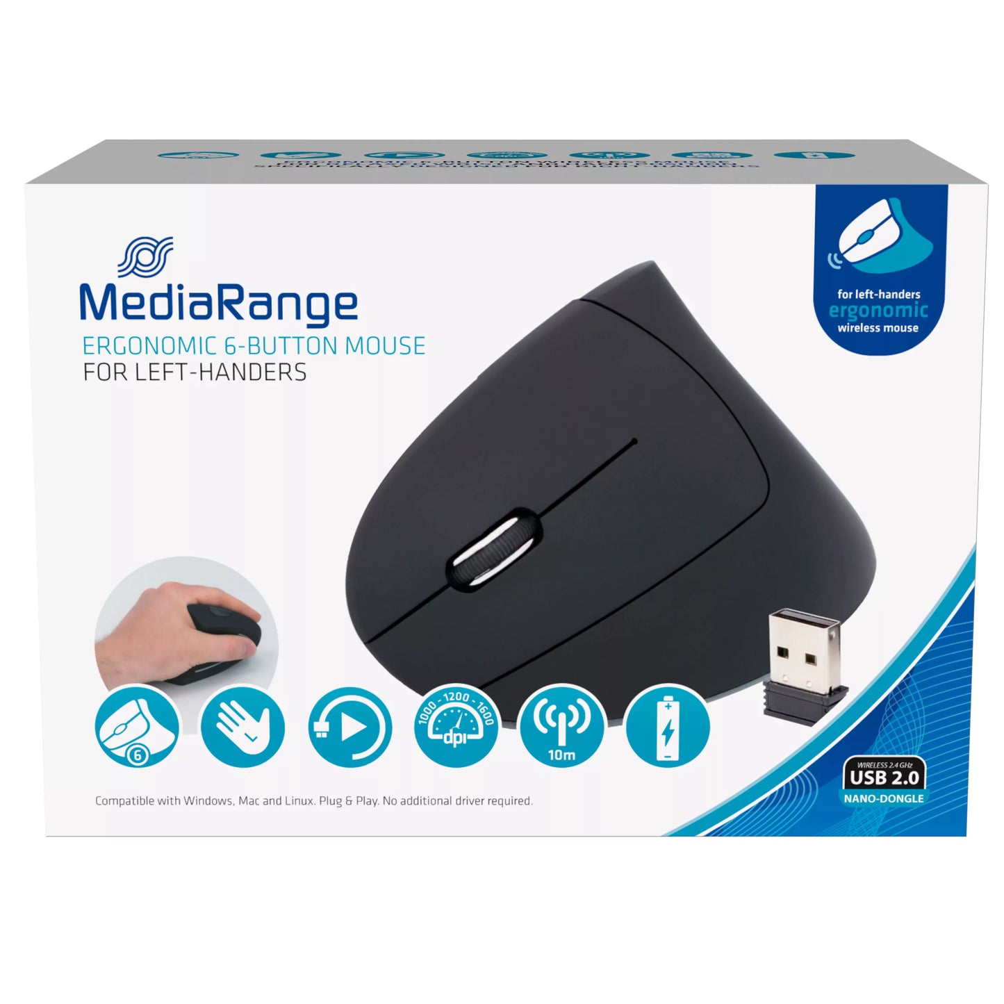 Rato s/Fios Mediarange Ergonómico 6 Botões