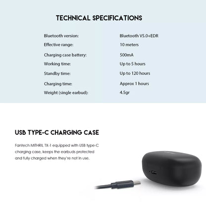 Auriculares Fantech TX-1 Mithril True Wireless Earbuds